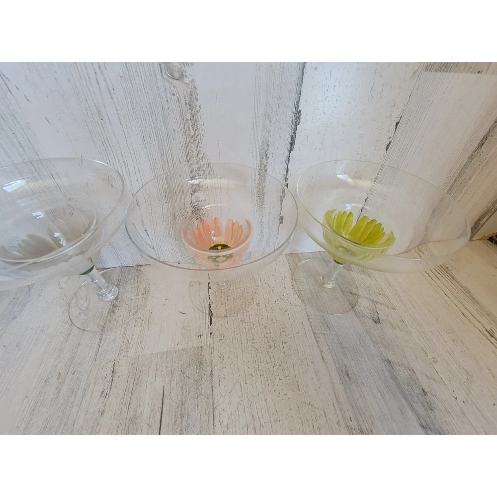 Vintage‎ flower margarita glass tulip set kitchen cup home decor unique floral